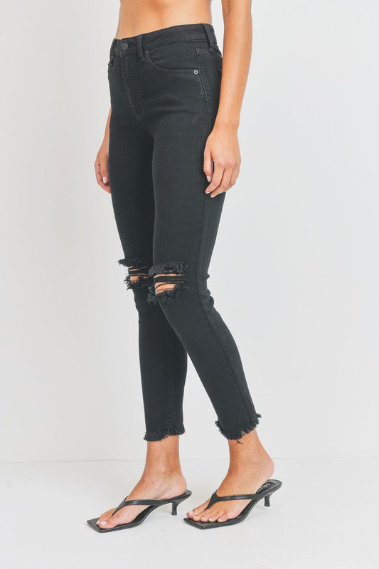 Callie Distressed Raw Hem Skinny Jeans