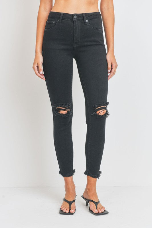 Callie Distressed Raw Hem Skinny Jeans