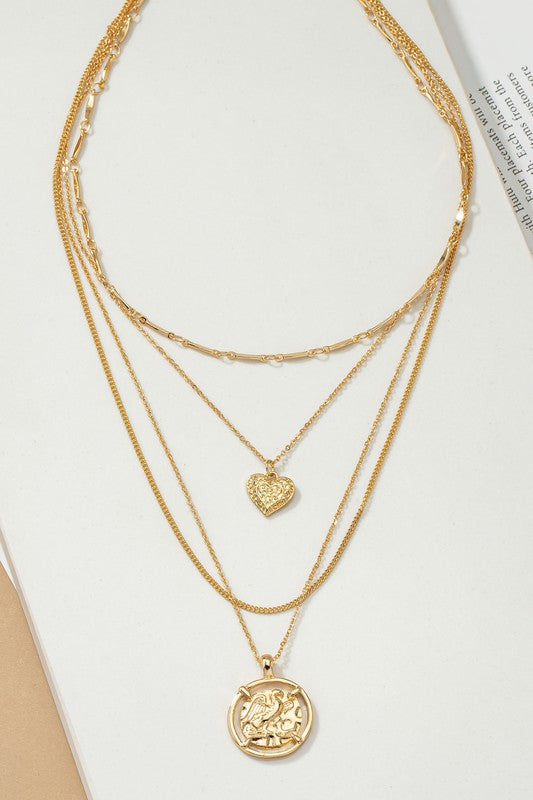 Layered Heart & Coin Pendant Necklace