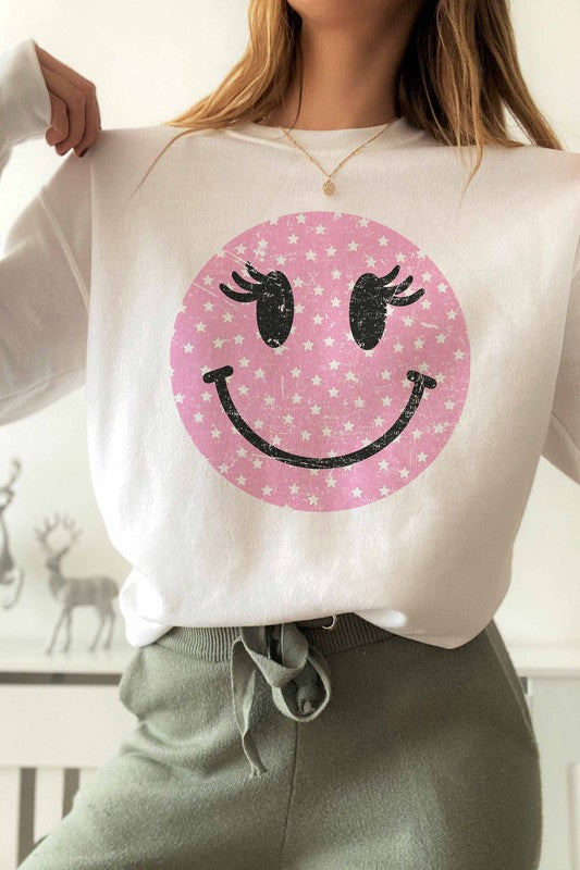 Lashes Smiley Face Graphic Pullover