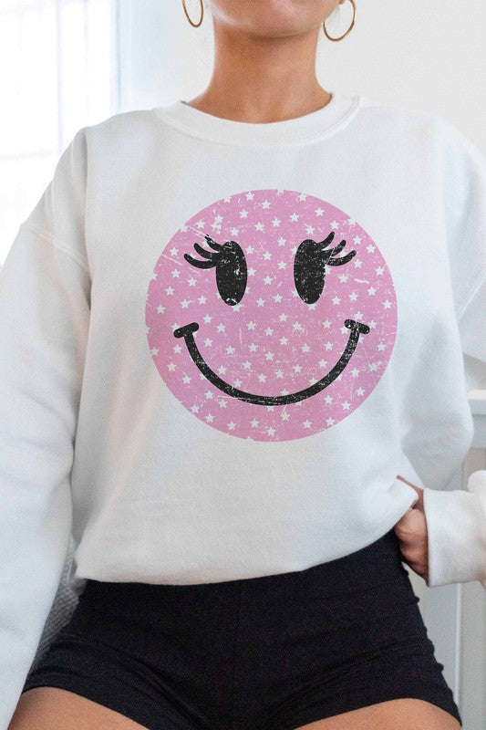 Lashes Smiley Face Graphic Pullover