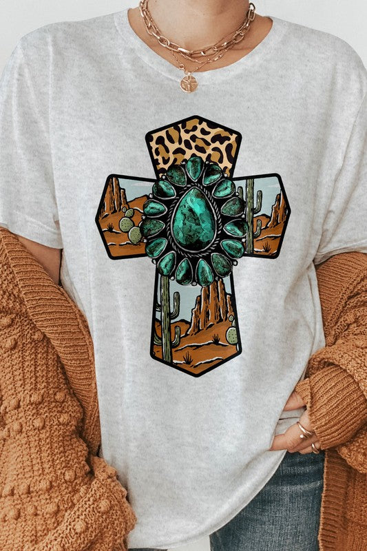 Turquoise Desert Cross Graphic Tee