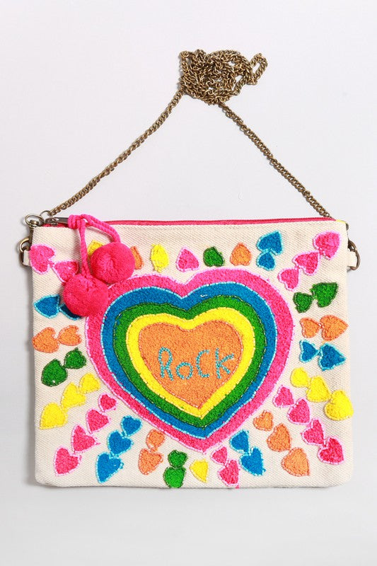 Load image into Gallery viewer, Heart Rock Clutch Bag Rainbow with Strap
