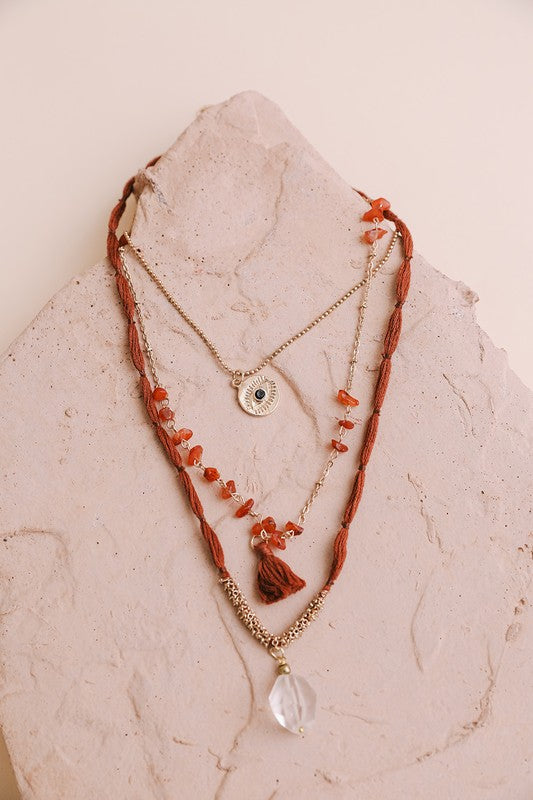 Load image into Gallery viewer, Carnelian &amp;amp; Crystal Drop Multi Layered Necklace
