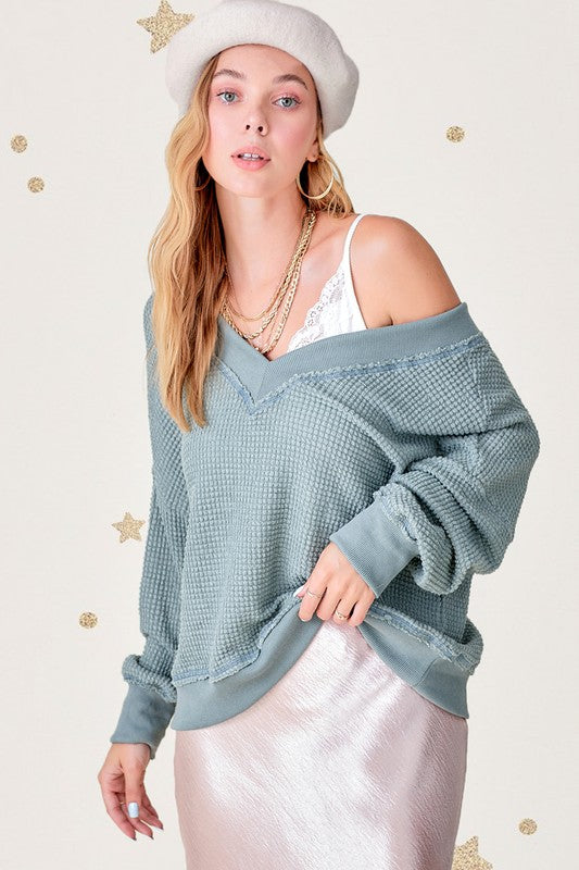 Holly V Neck Waffle Knit Top