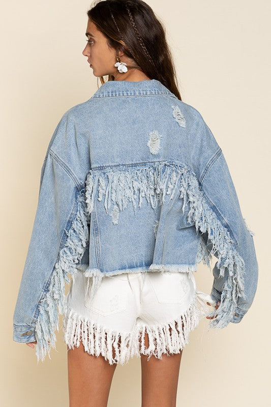 
                      
                        Fringe Distressed Crop Denim Jacket - Plus
                      
                    