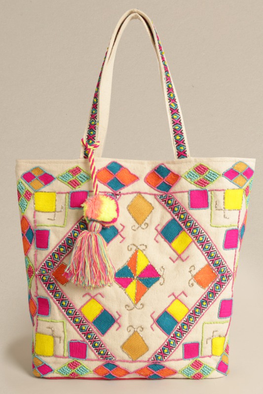 Colorful Embellished Shoulder Bag w Tassel