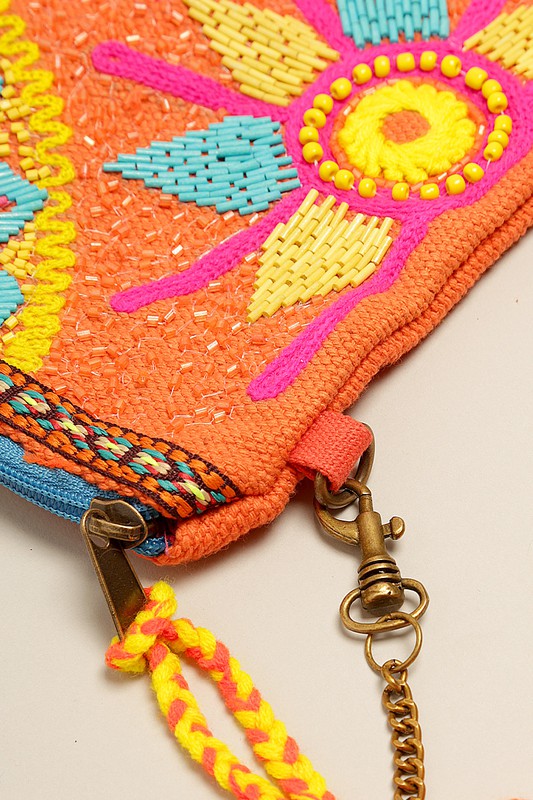 Colorful Embroidered with Beads Clutch with Chain