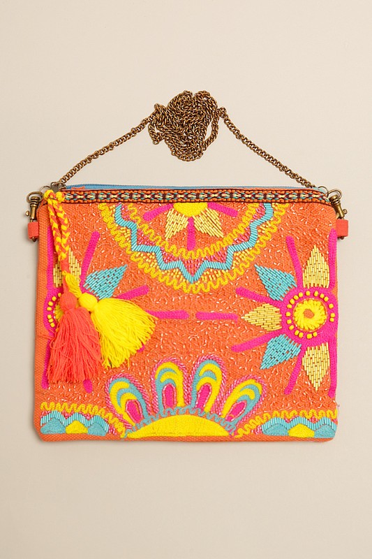 Colorful Embroidered with Beads Clutch with Chain