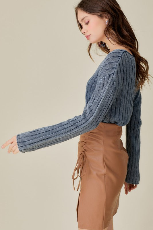 
                      
                        Washed Cropped V Neck Sweater
                      
                    