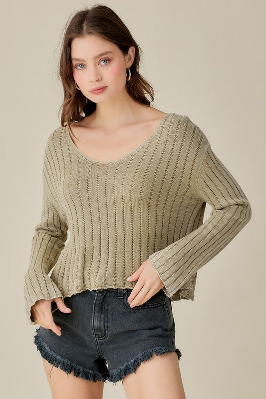 
                      
                        Washed Cropped V Neck Sweater
                      
                    