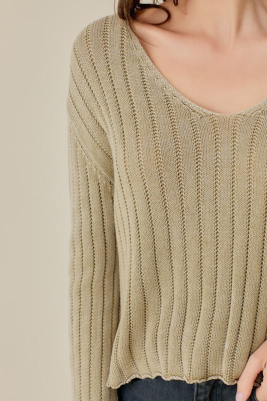 
                      
                        Washed Cropped V Neck Sweater
                      
                    