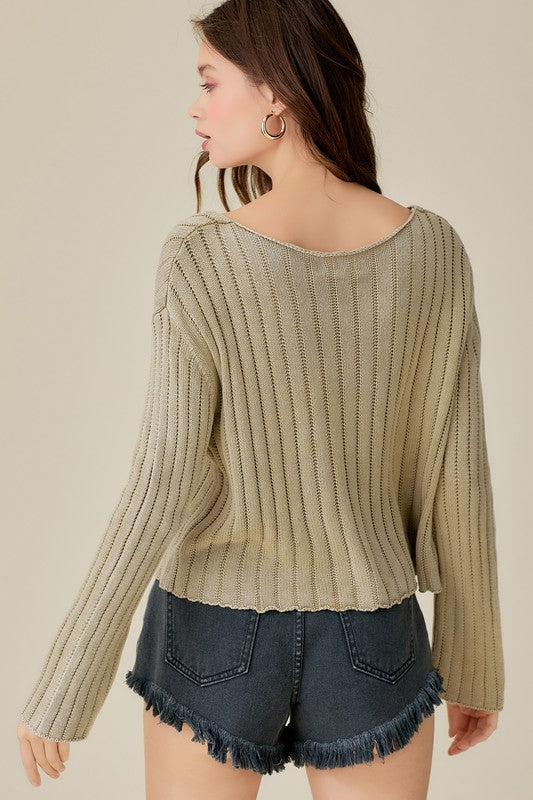 
                      
                        Washed Cropped V Neck Sweater
                      
                    