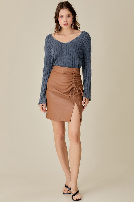 
                      
                        Washed Cropped V Neck Sweater
                      
                    