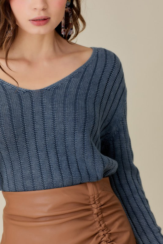 
                      
                        Washed Cropped V Neck Sweater
                      
                    