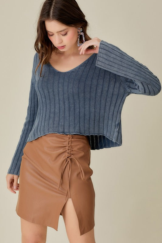 
                      
                        Washed Cropped V Neck Sweater
                      
                    