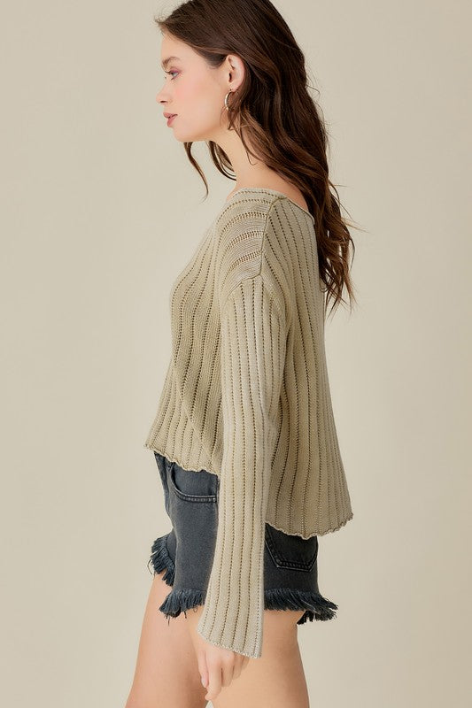 
                      
                        Washed Cropped V Neck Sweater
                      
                    