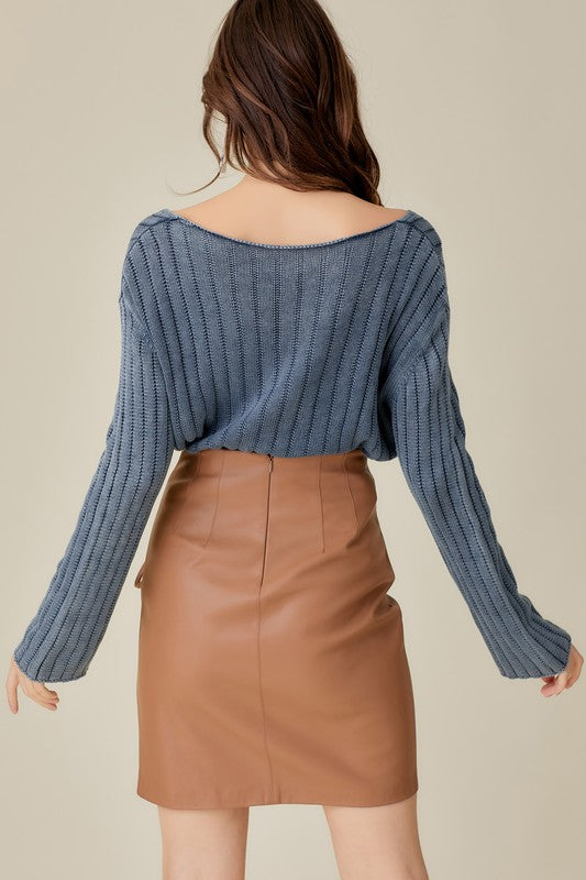 
                      
                        Washed Cropped V Neck Sweater
                      
                    