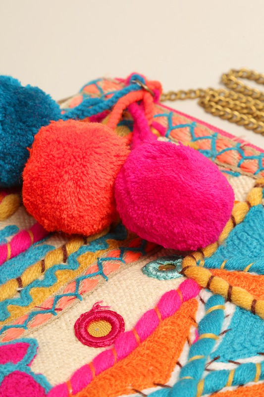 Colorful Boho Embellished Clutch with Chain