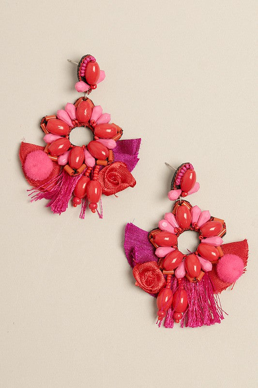 Boho Floral Beaded Drop Earrings