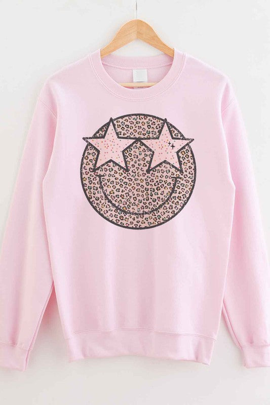 Leopard Star Eyes Smiley Pullover