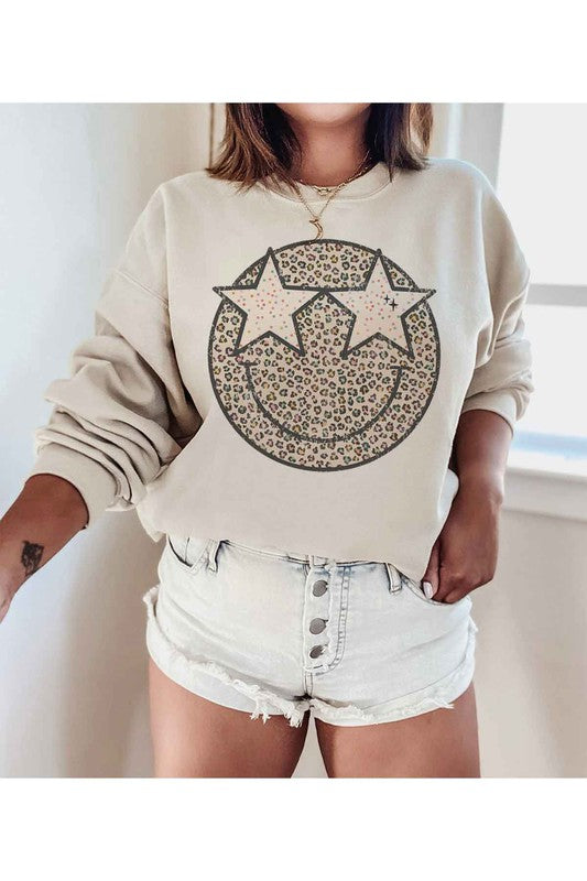 Leopard Star Eyes Smiley Pullover