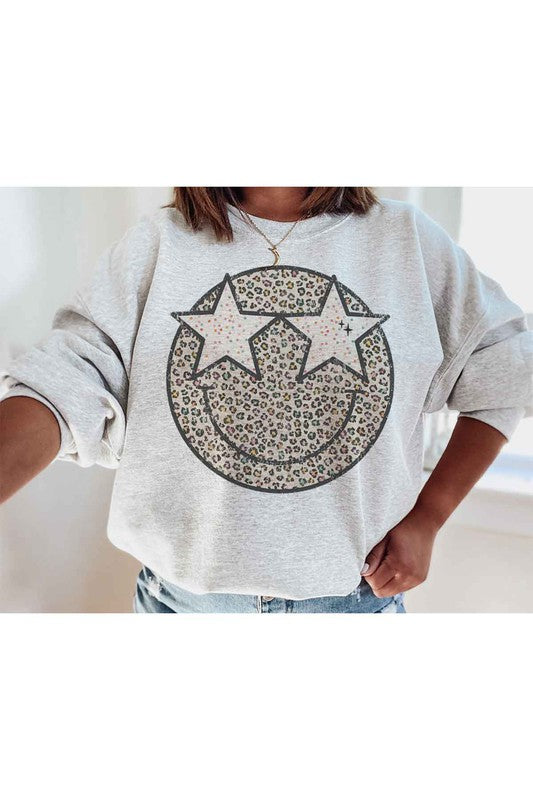 Leopard Star Eyes Smiley Pullover