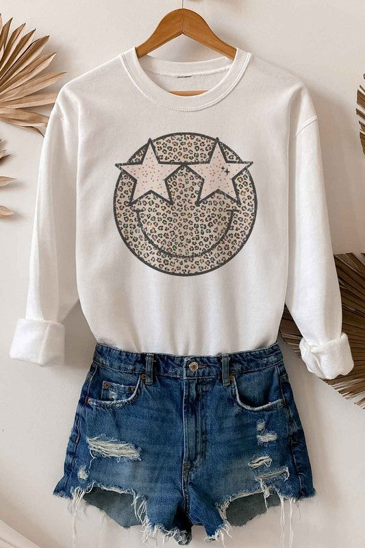 Leopard Star Eyes Smiley Pullover