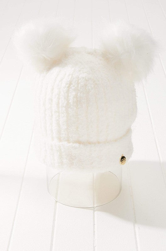 Load image into Gallery viewer, Fluffy Double Pom Beanie Hat Vegan Faux Fur
