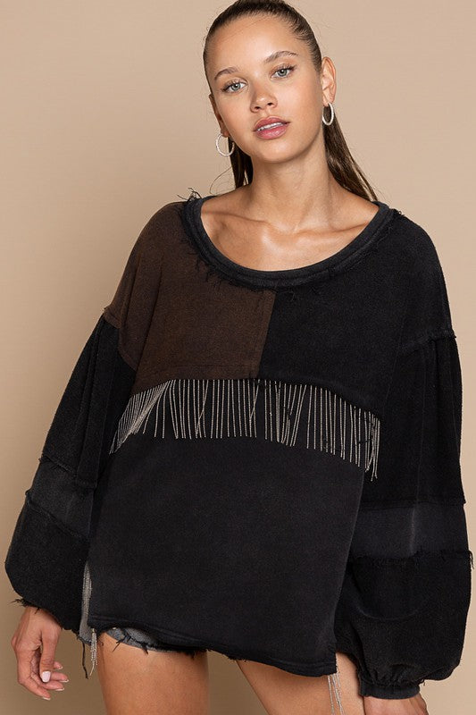 Metal Fringe detailed French Terry  Pullover