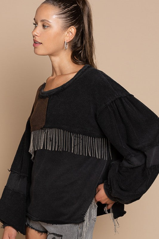 Metal Fringe detailed French Terry  Pullover