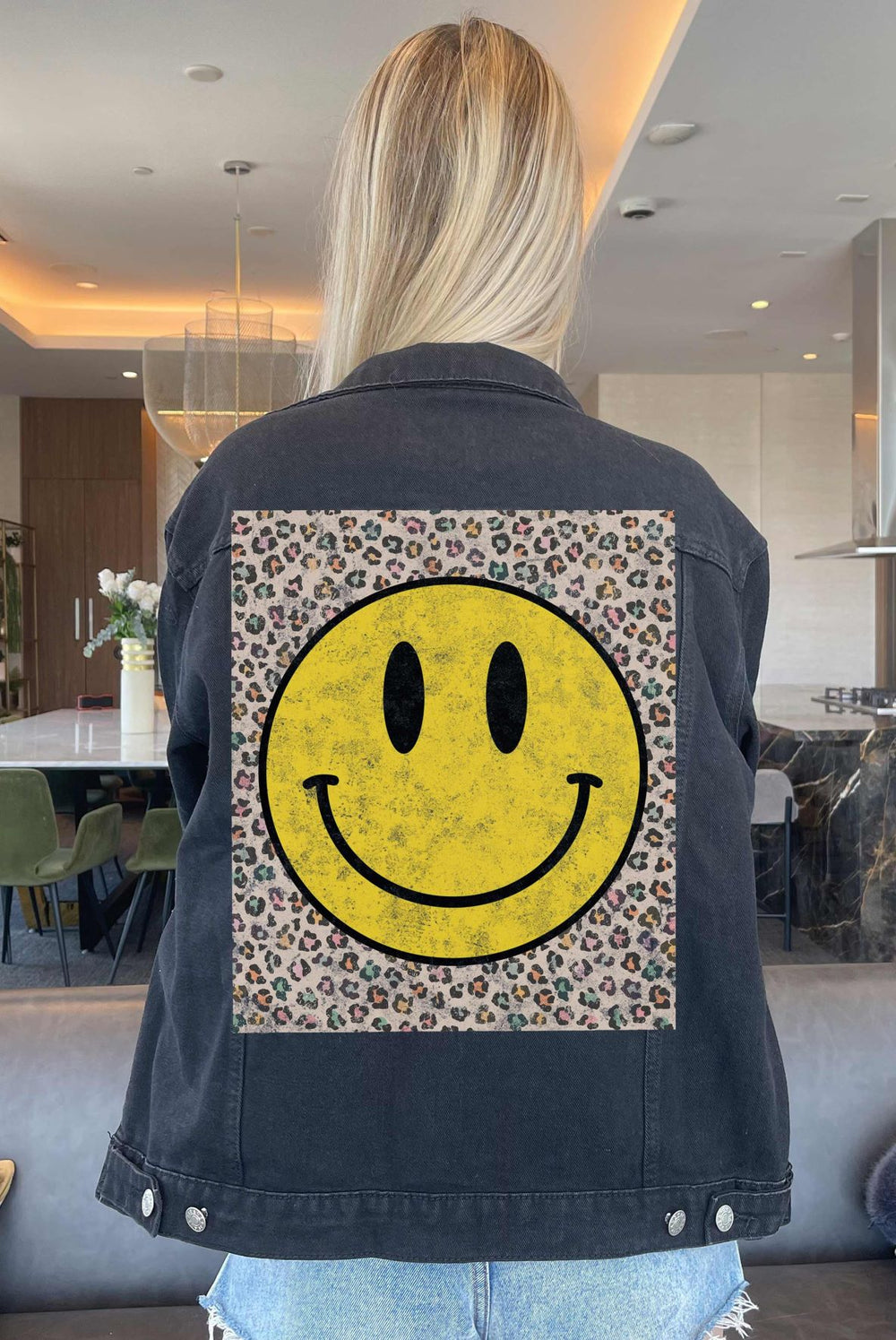 Lennox Leopard Happy Face Denim Jacket