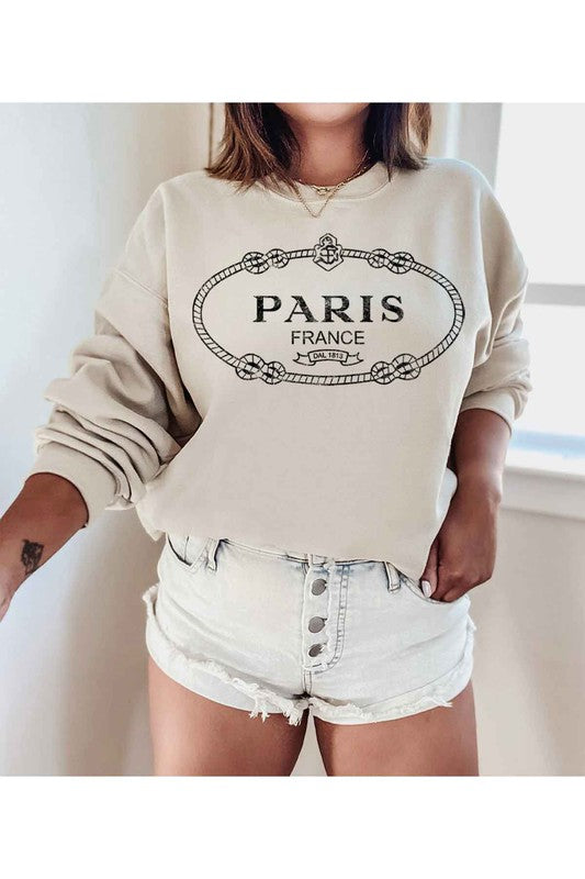 Paris Fance Roped Detail Graphic Pullover