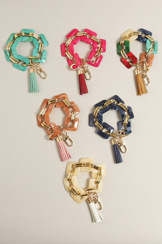 Resin Chain  Bracelet Keychain with Tassel