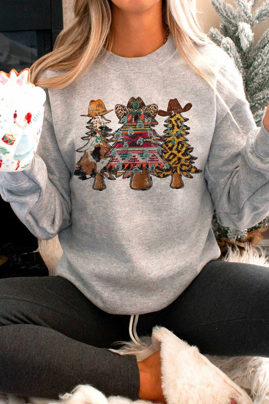 Western Christmas Trees Graphic Pullover