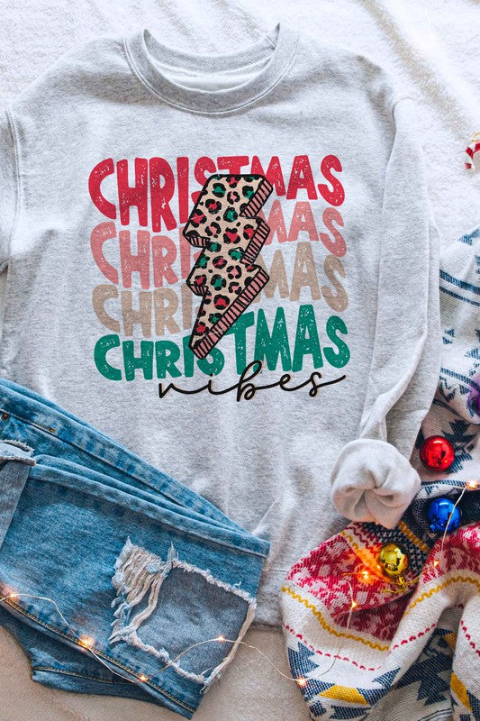 Load image into Gallery viewer, Leopard Lightening Christmas Vibes Graphic Pullover
