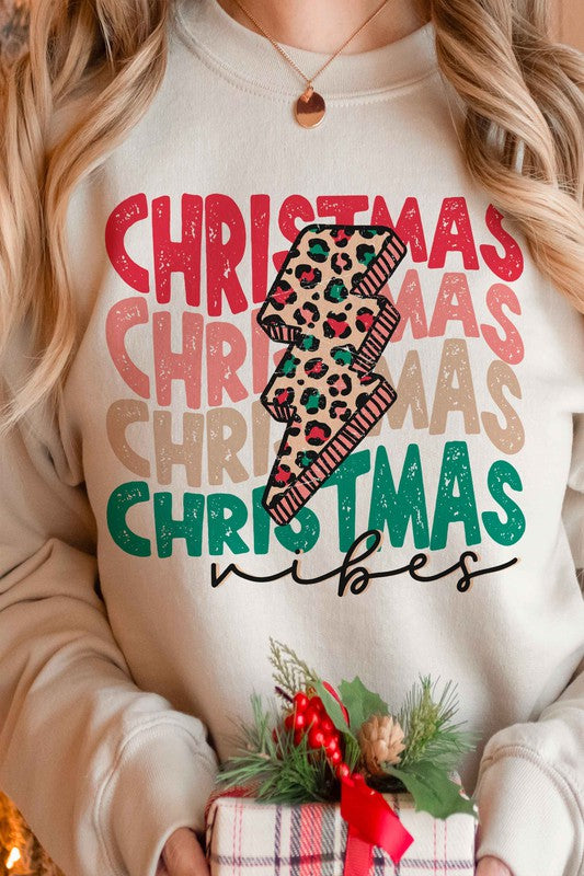 Load image into Gallery viewer, Leopard Lightening Christmas Vibes Graphic Pullover
