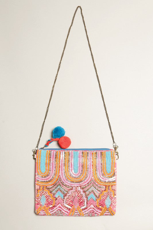 Load image into Gallery viewer, Embellished Beaded Clutch with Chain
