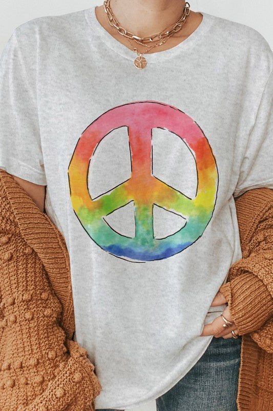 Load image into Gallery viewer, Watercolor Retro Peace Sign Graphic Tee
