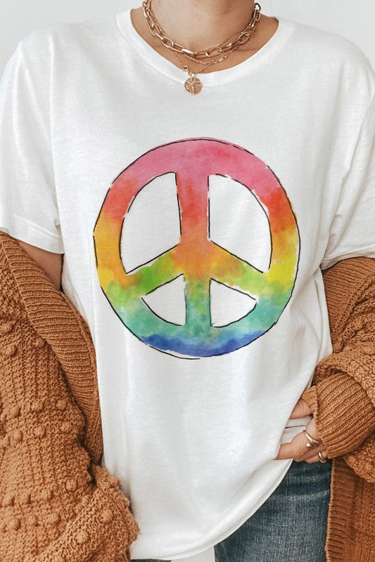 Watercolor Retro Peace Sign Graphic Tee