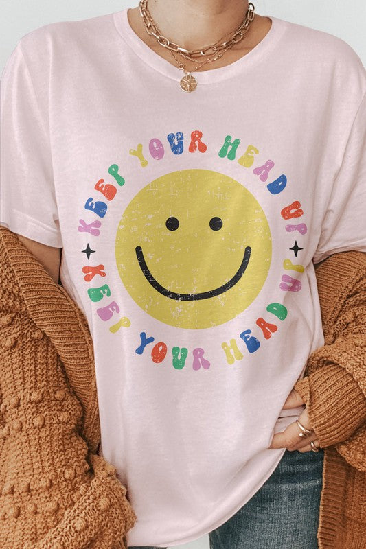 Load image into Gallery viewer, Keep Your Head Up Smiley Graphic Tee
