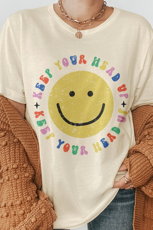 Load image into Gallery viewer, Keep Your Head Up Smiley Graphic Tee
