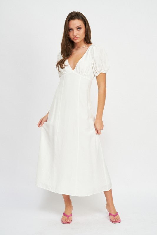 Melissa V Neck Puff Sleeve Maxi Dress