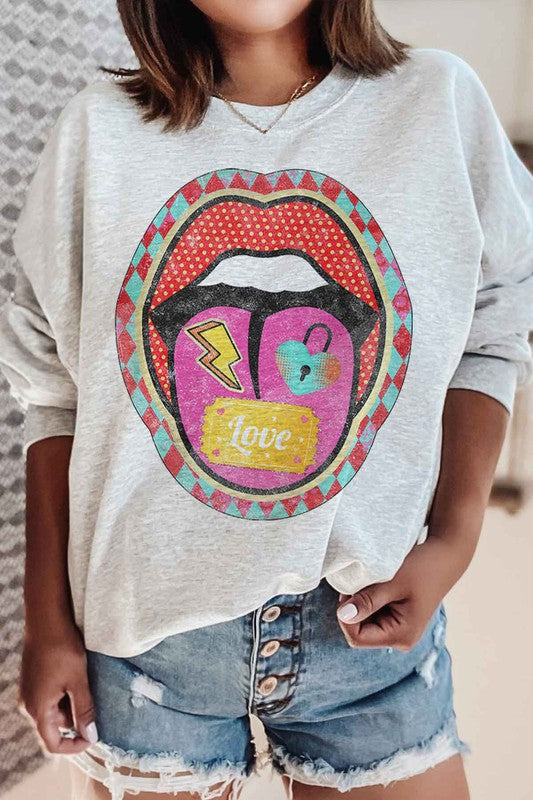 Retro Lip Valentine Graphic Sweatshirt Plus
