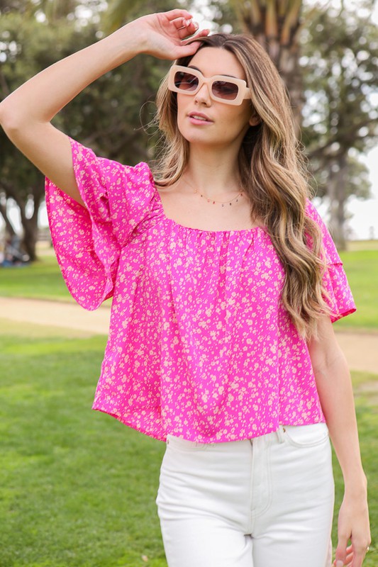 Smocked Square Neck Floral Blouse