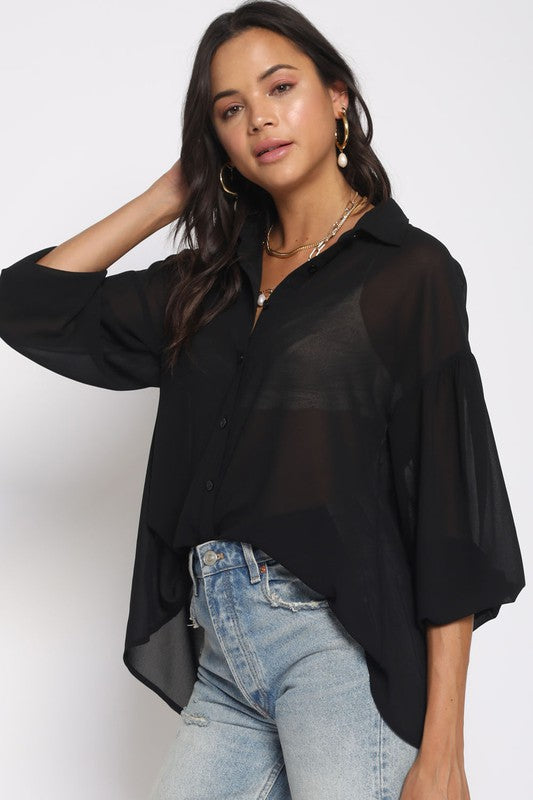 Natali Sheer Button Up Blouse