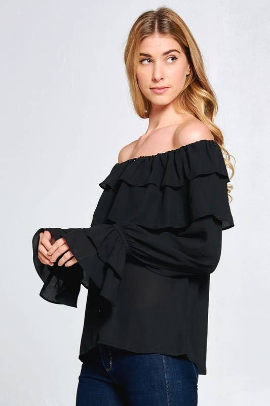 Black Flounce OTS Blouse