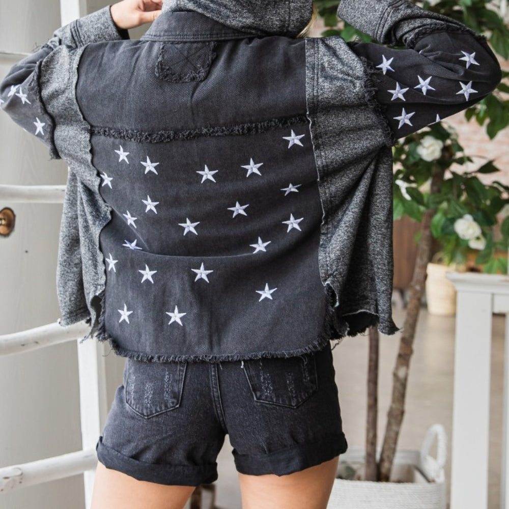 
                      
                        Star Embroidered Hooded Denim Jacket
                      
                    