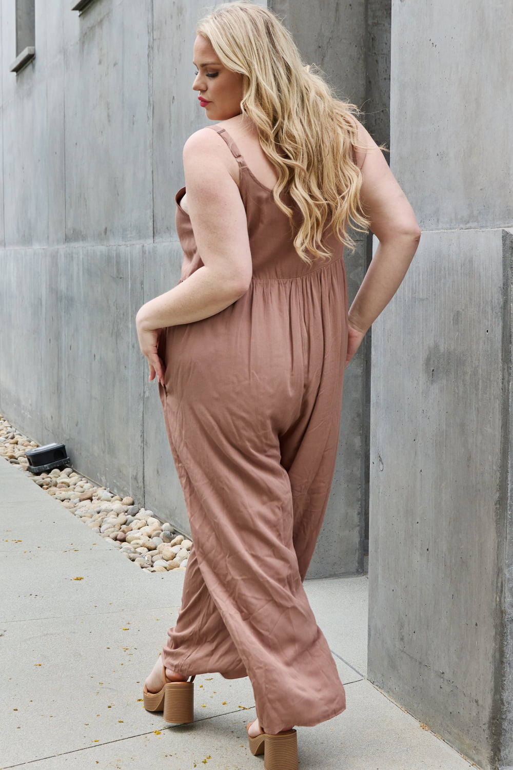 Millie Wide Leg Button Down Jumpsuit in Mocha