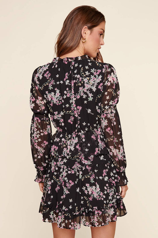 Load image into Gallery viewer, Ella Black Floral Ruffle Dress
